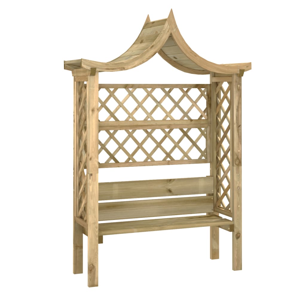 Pergola met dak en bank geïmpregneerd grenenhout