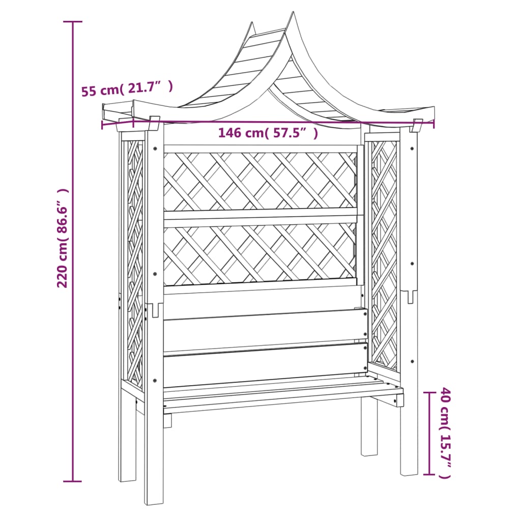Pergola met dak en bank geïmpregneerd grenenhout