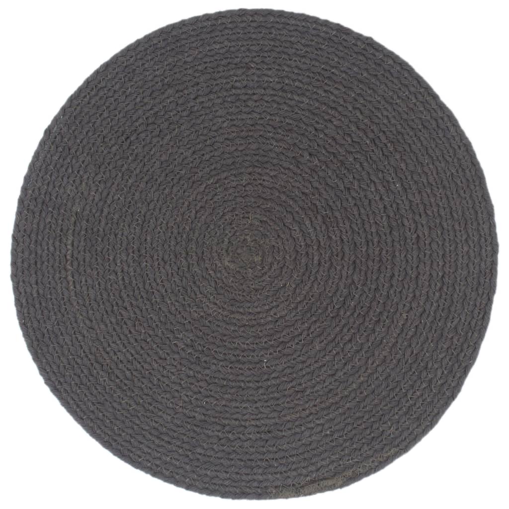 Placemats 6 st rond 38 cm katoen effen donkergrijs