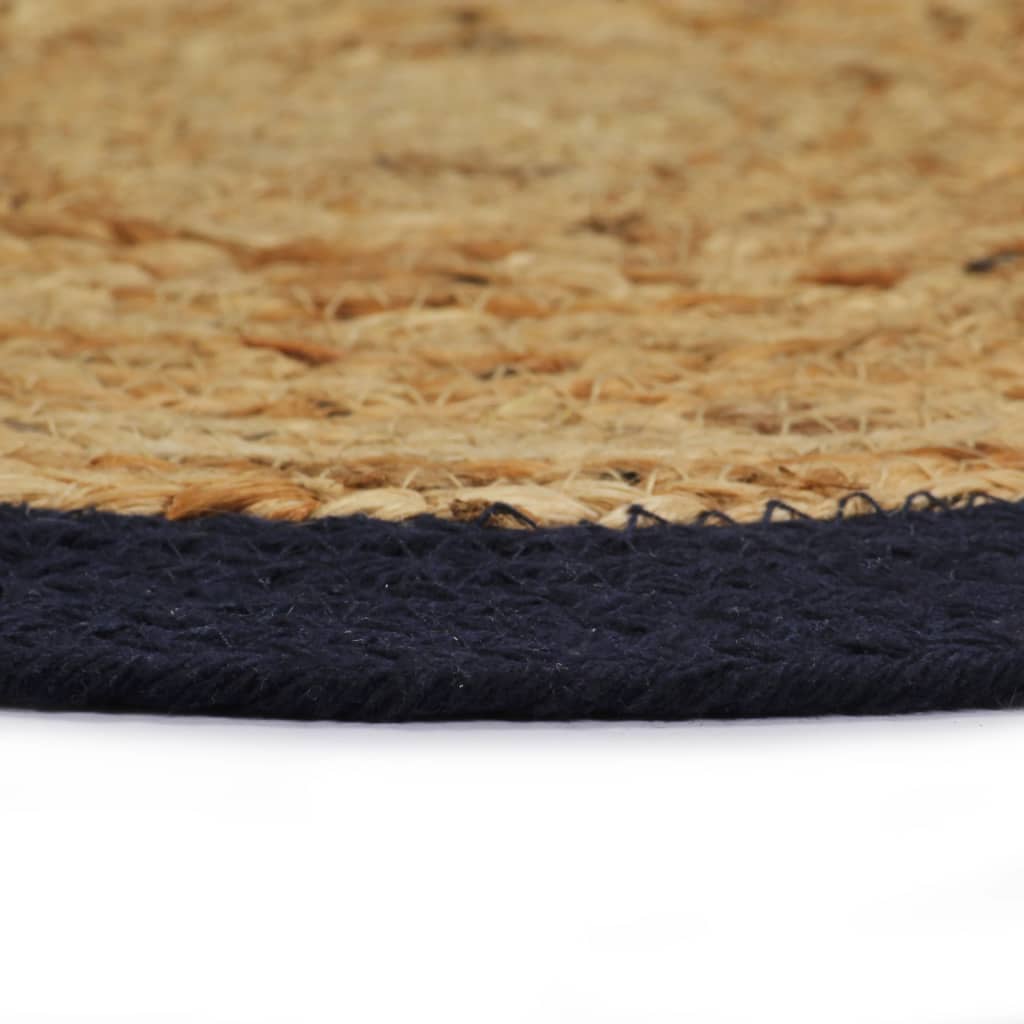 Placemats 6 st 38 cm jute en katoen natuurlijk en marineblauw