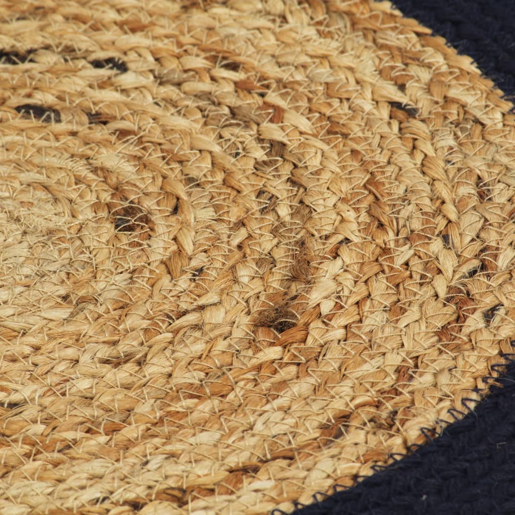 Placemats 6 st 38 cm jute en katoen natuurlijk en marineblauw