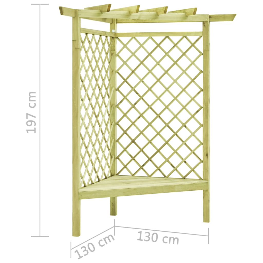 Hoekpergola met zitting 130x130x197 cm geïmpregneerd grenenhout