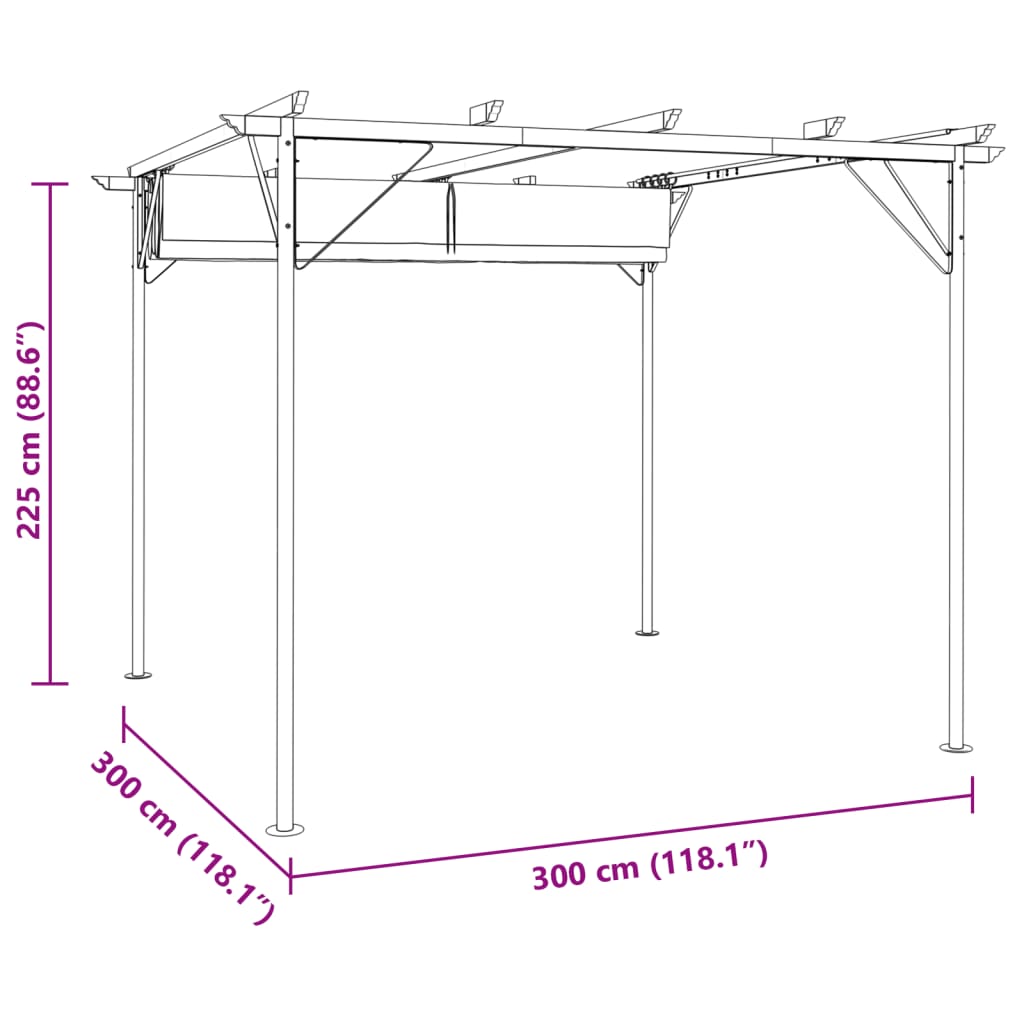 Pergola met uitschuifbaar dak 3x3 m staal crémewit