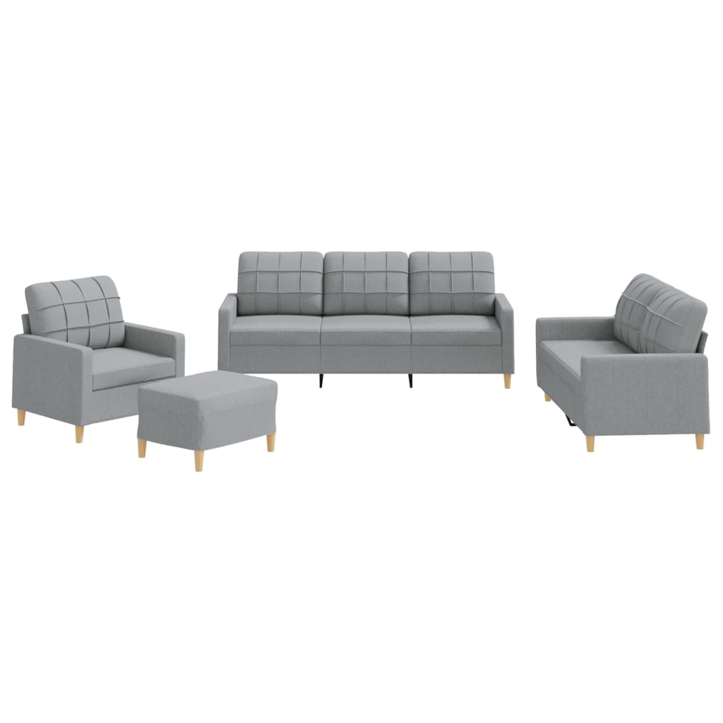 4-delige Loungeset met kussens stof lichtgrijs
