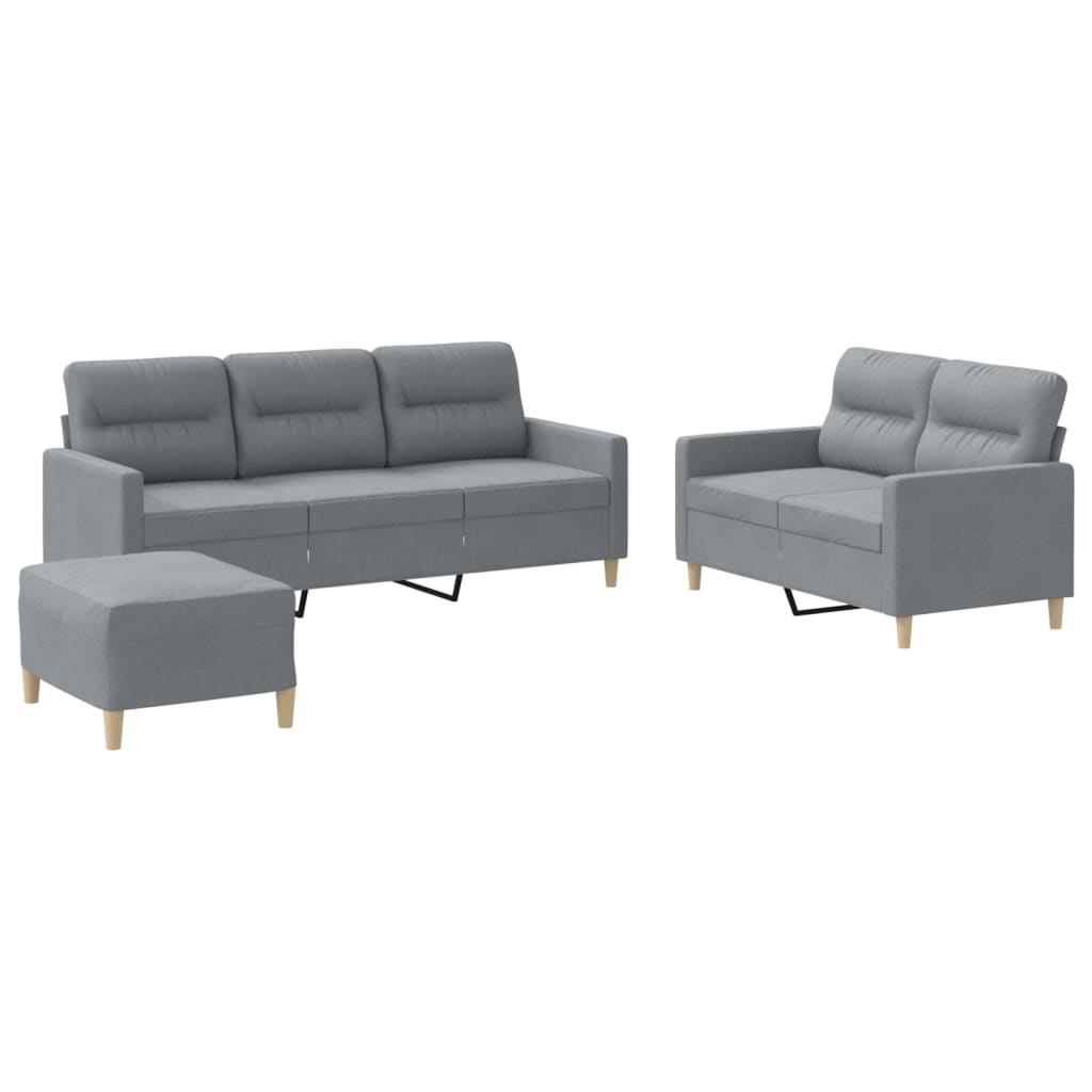 3-delige Loungeset met kussens stof lichtgrijs