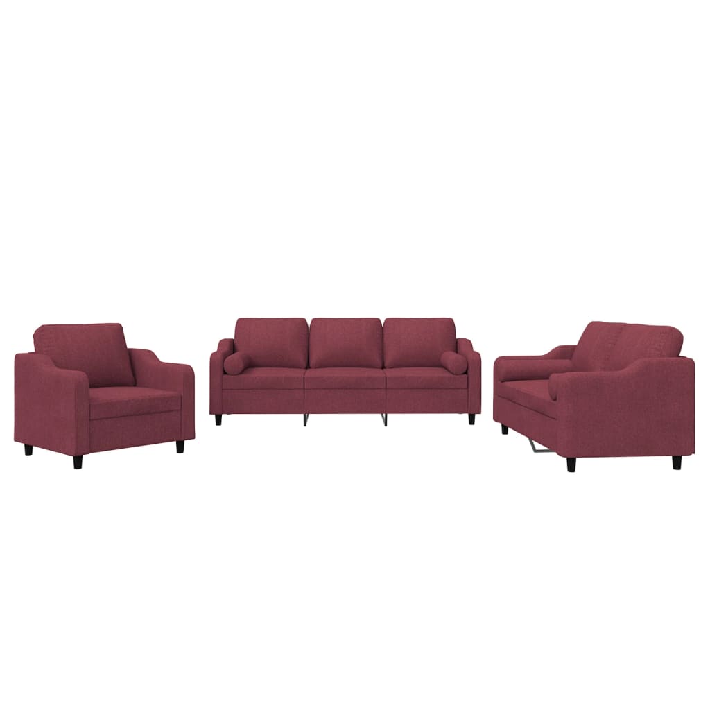 3-delige Loungeset met kussens stof wijnrood