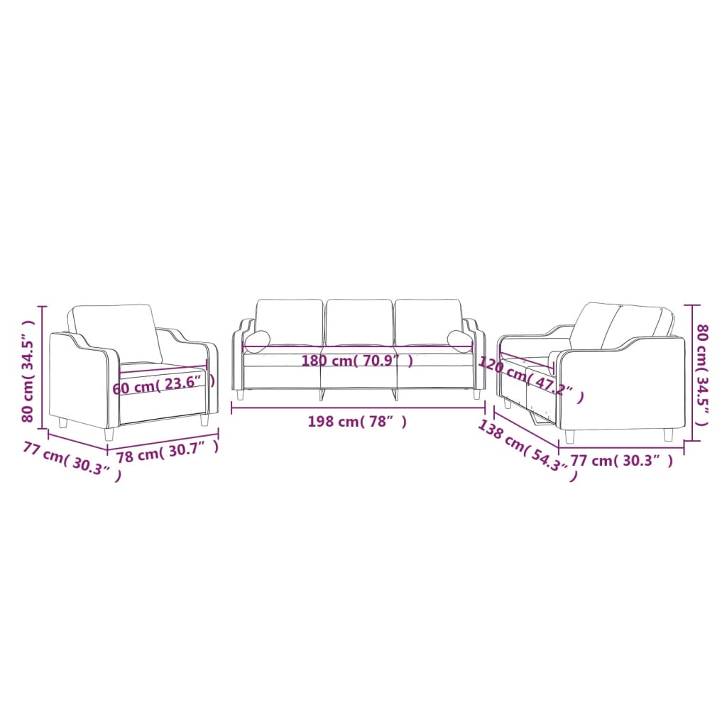 3-delige Loungeset met kussens stof wijnrood