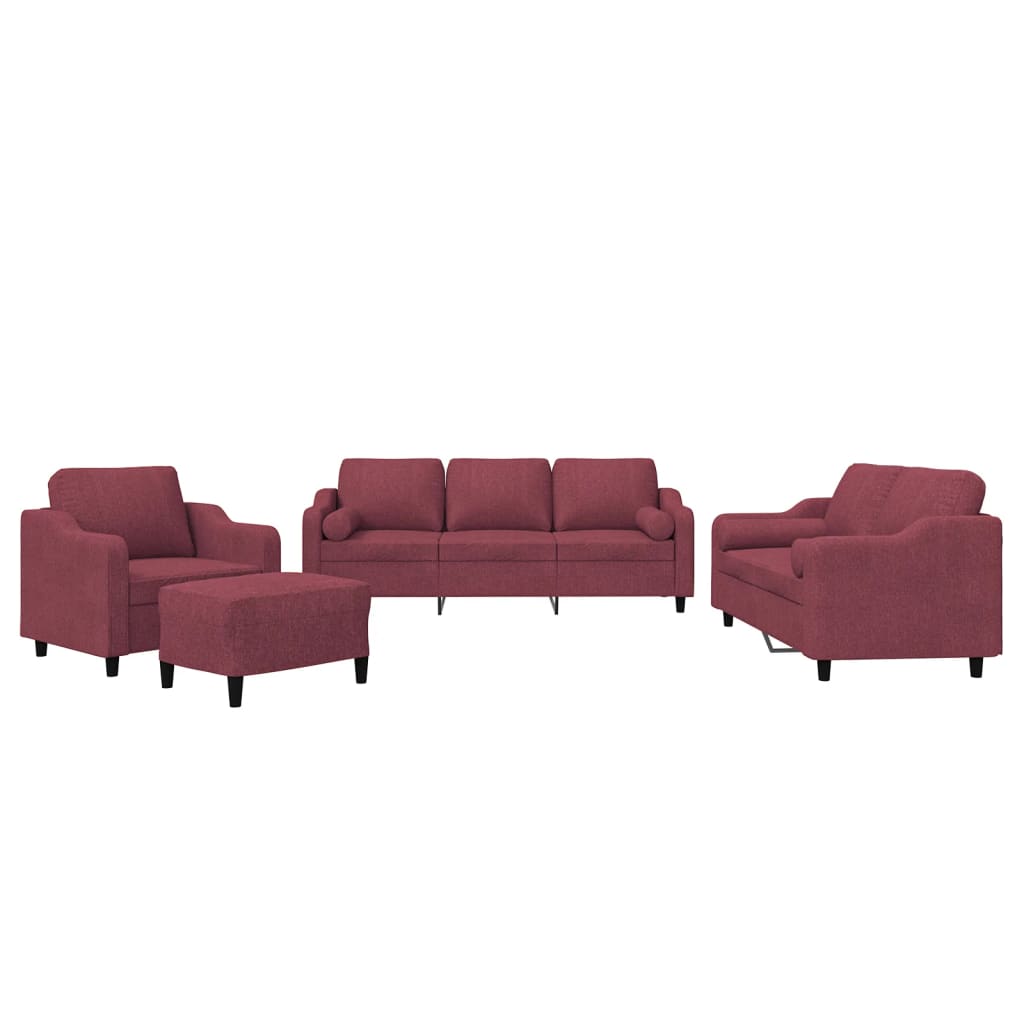 4-delige Loungeset met kussens stof wijnrood