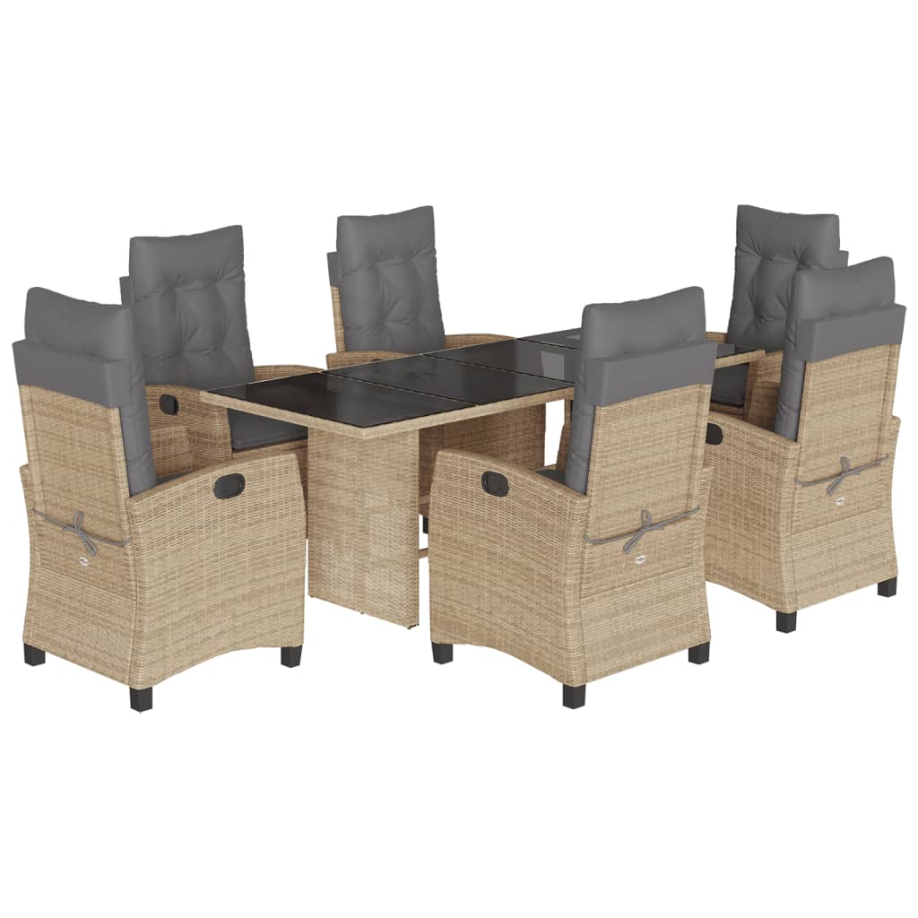 7-delige Tuinset met kussens poly rattan gemengd beige