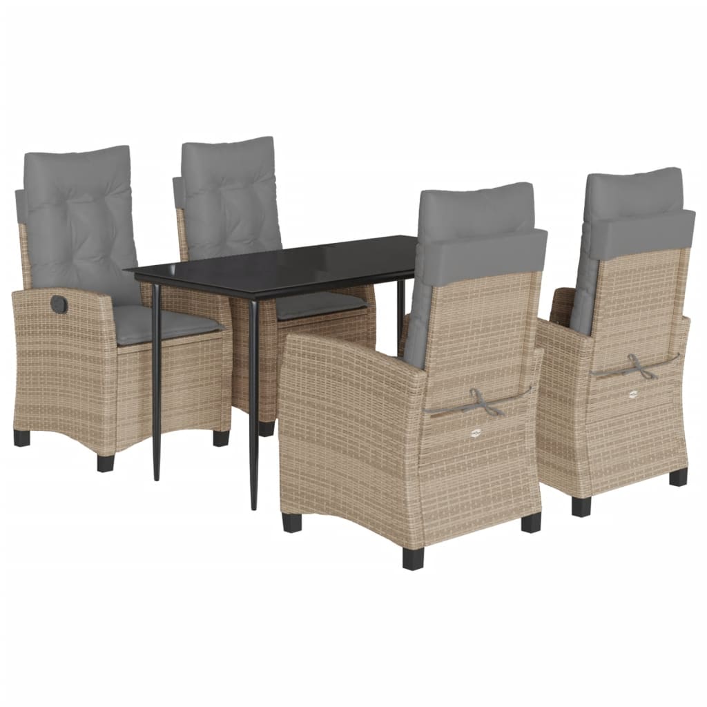 5-delige Tuinset met kussens poly rattan gemengd beige