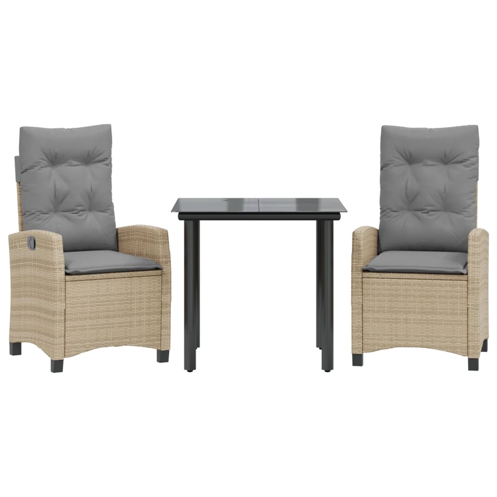 3-delige Tuinset met kussens poly rattan gemengd beige