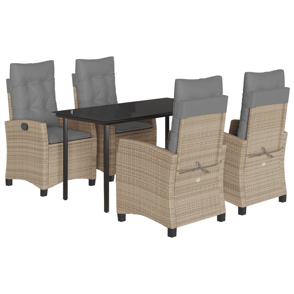 5-delige Tuinset met kussens poly rattan gemengd beige