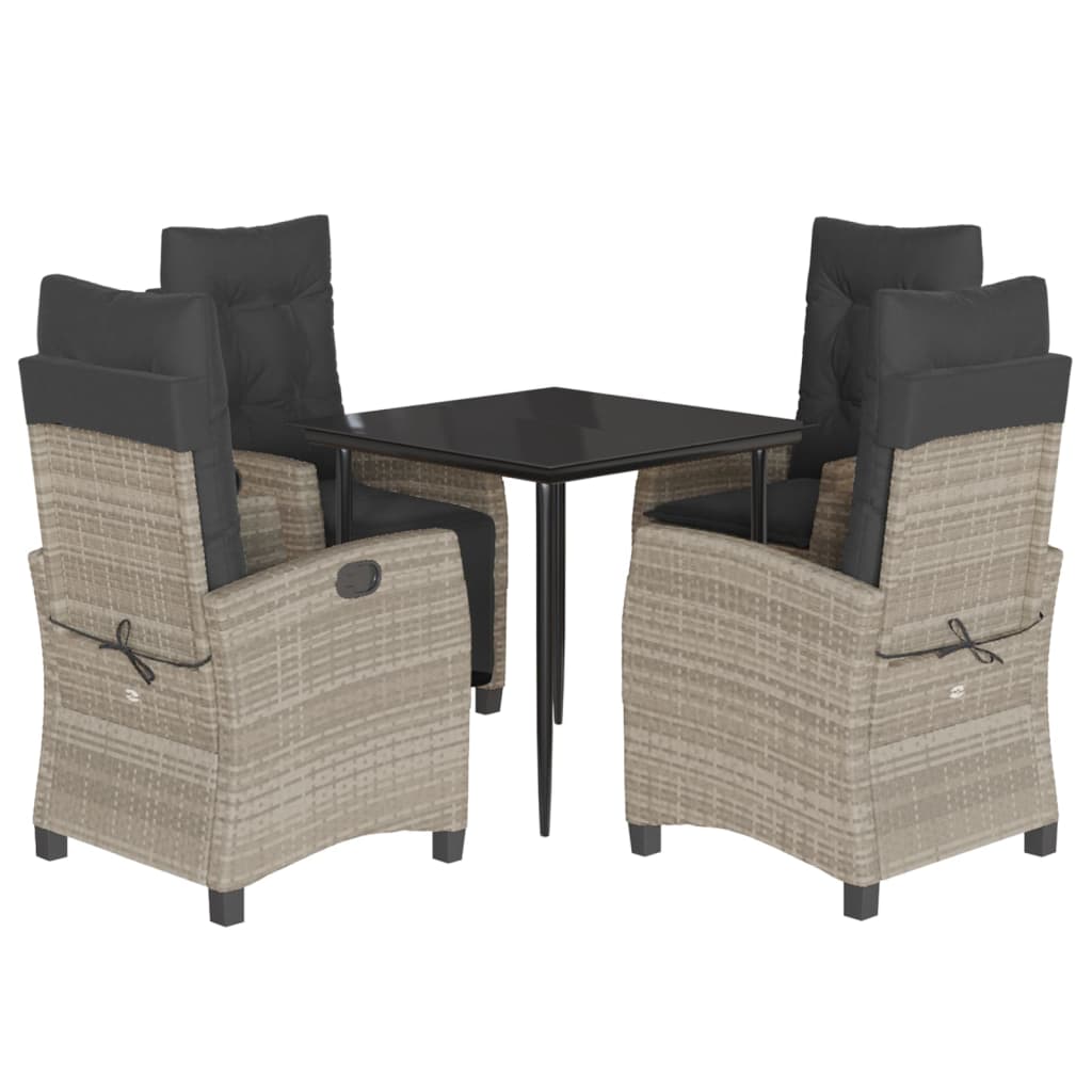 5-delige Tuinset met kussens poly rattan lichtgrijs
