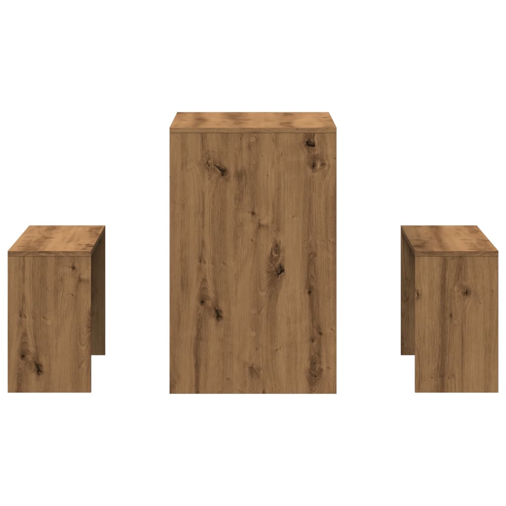 3-delige Eettafel en bankenset bewerkt hout artisanaal eiken