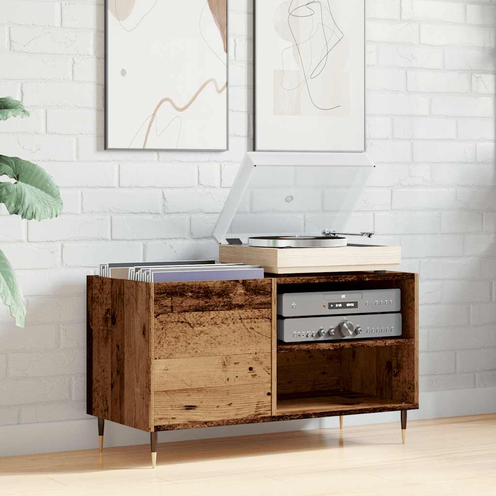 Platenkast 84,5x38x48 cm bewerkt hout oud houtkleurig