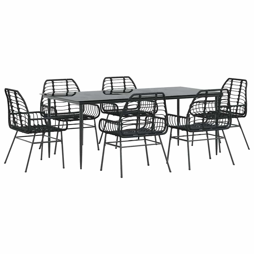 7-delige Tuinset poly rattan glas zwart