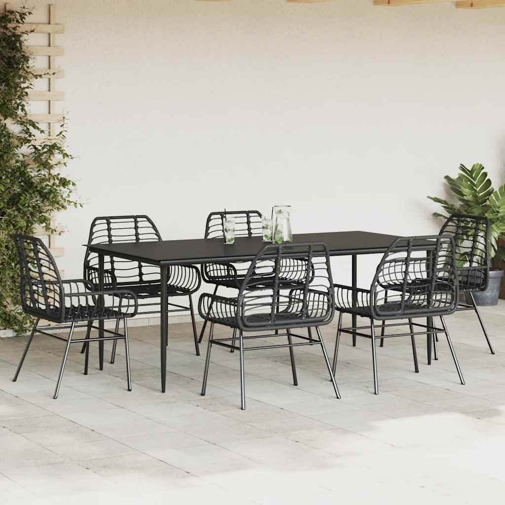 7-delige Tuinset poly rattan glas zwart