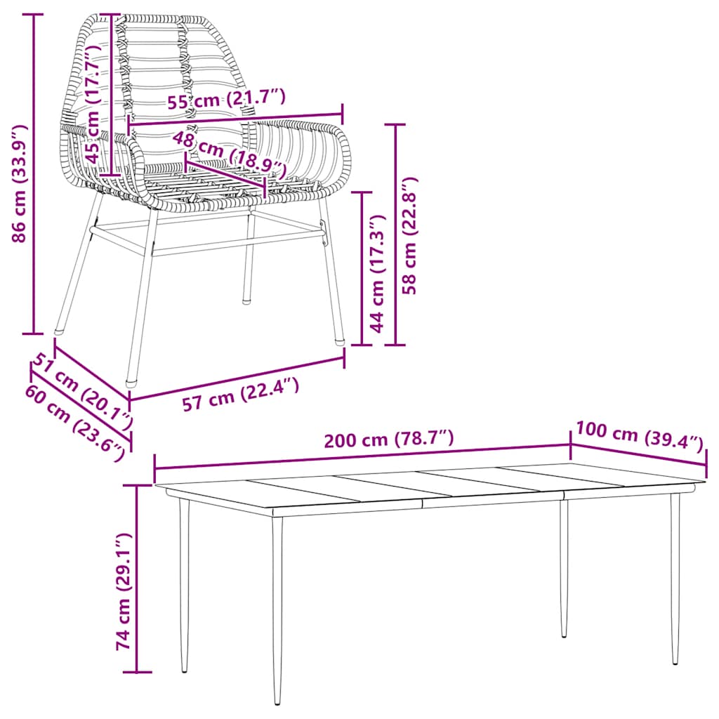 7-delige Tuinset poly rattan glas zwart