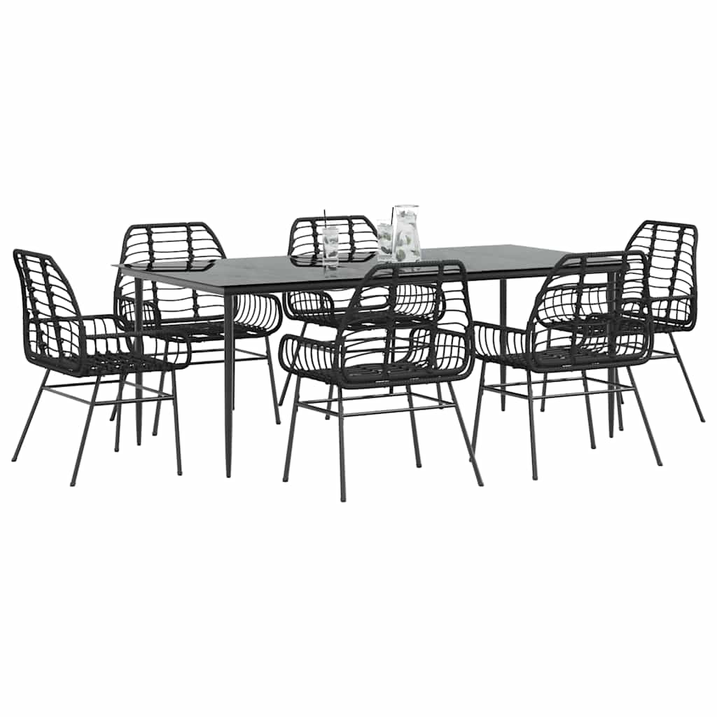 7-delige Tuinset poly rattan glas zwart