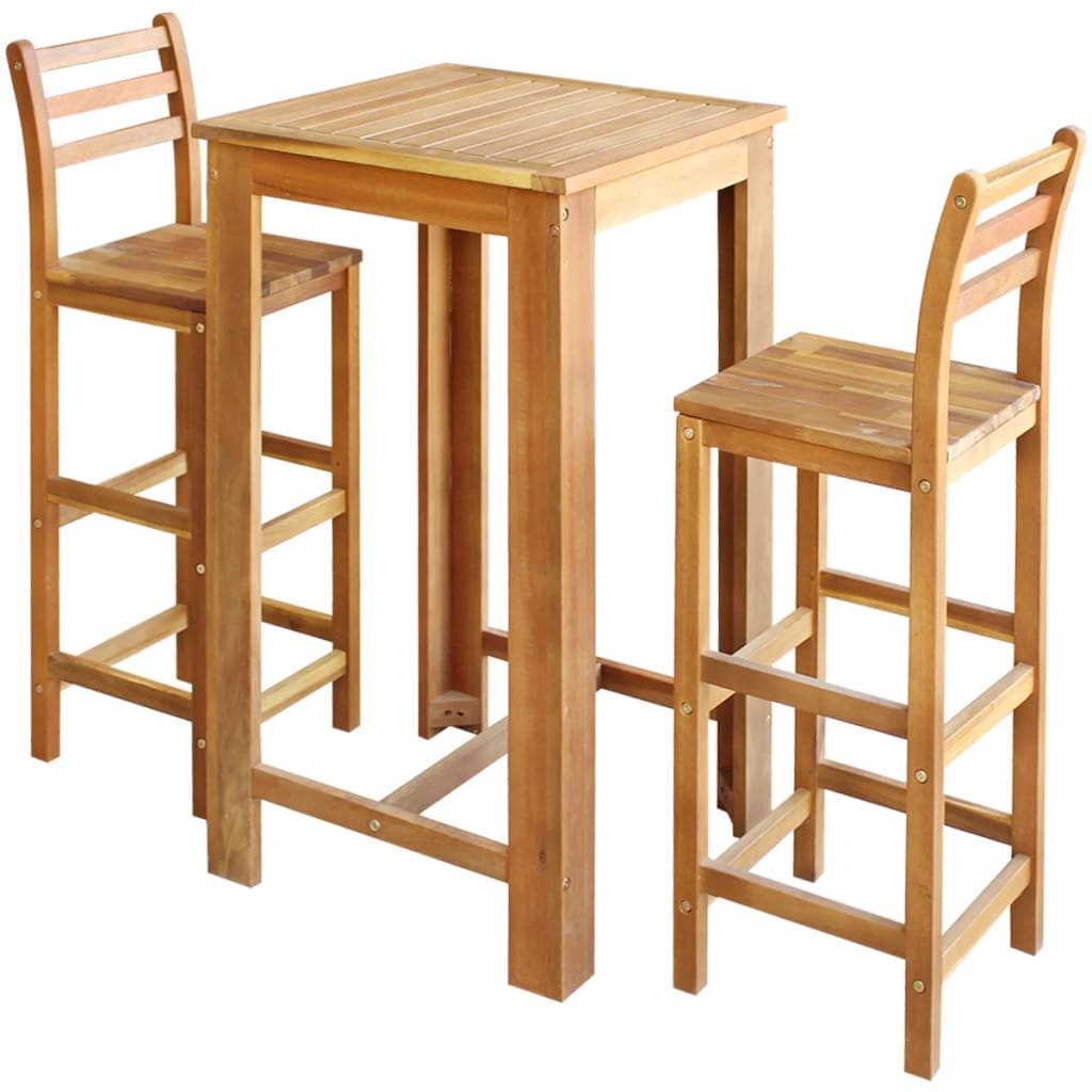 3-delige Bartafel en -stoelenset massief acaciahout