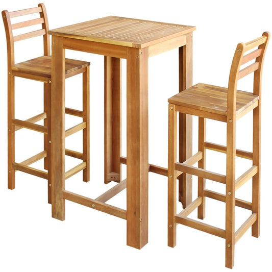 3-delige Bartafel en -stoelenset massief acaciahout