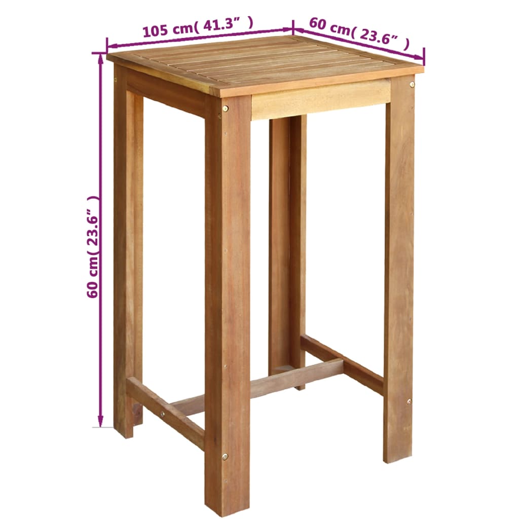 3-delige Bartafel en -stoelenset massief acaciahout