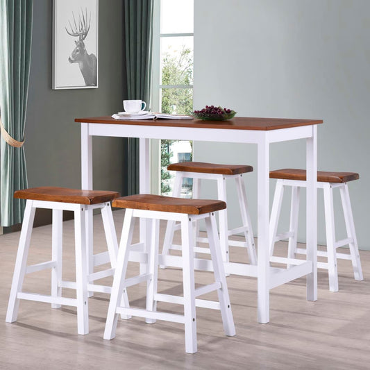 Bartafel- en krukkenset massief hout 5-delig
