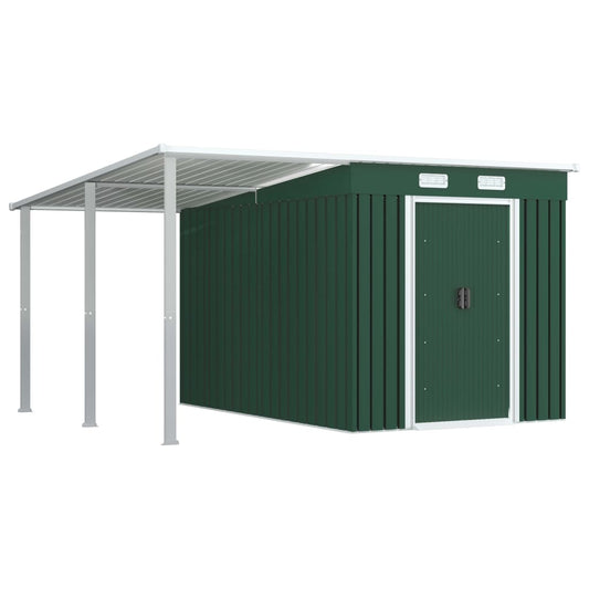 Tuinschuur met verlengd dak 336x270x181 cm staal groen