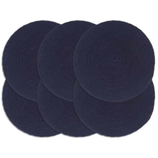 Placemats 6 st rond 38 cm katoen effen marineblauw