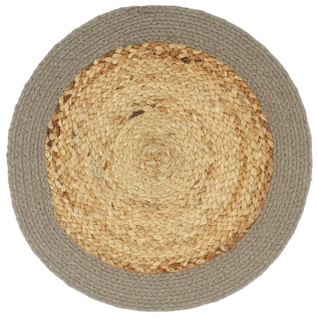 Placemats 6 st 38 cm jute en katoen natuurlijk en grijs