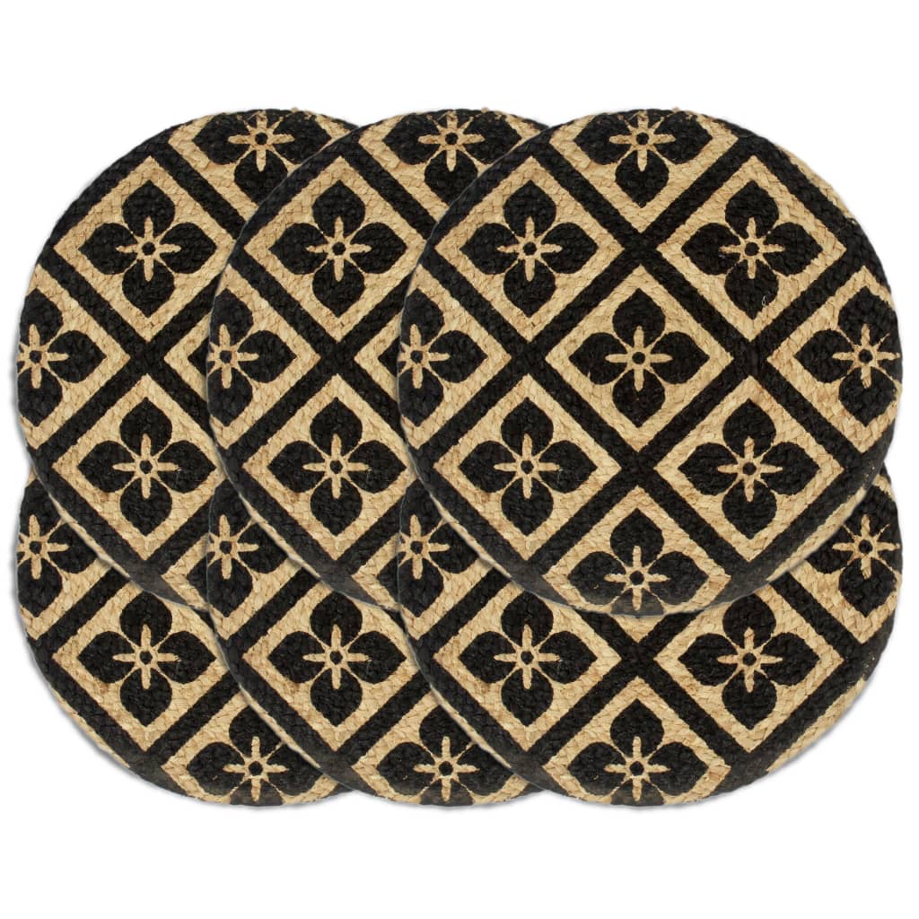 Placemats 6 st rond 38 cm jute zwart
