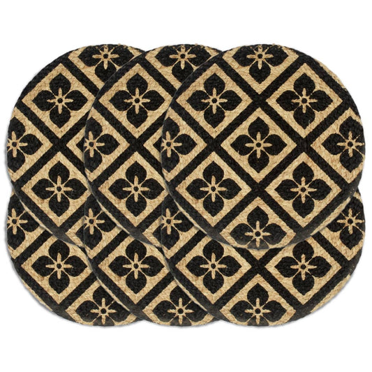 Placemats 6 st rond 38 cm jute zwart