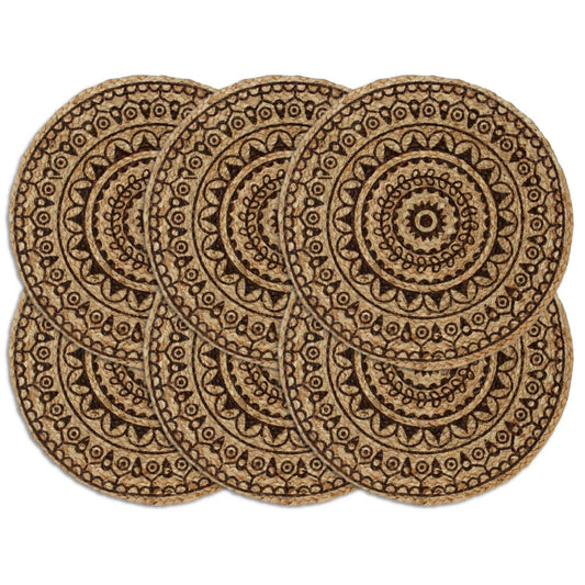 Placemats 6 st rond 38 cm jute donkerbruin