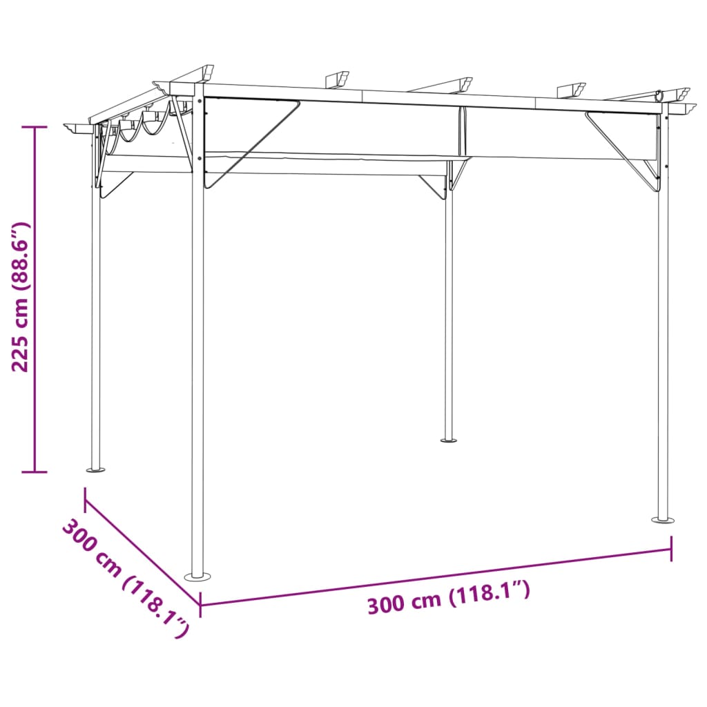 Pergola met uittrekbaar dak 180 g/m² 3x3 m staal antracietkleur