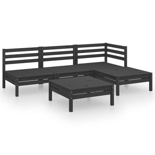 5-delige Loungeset massief grenenhout zwart