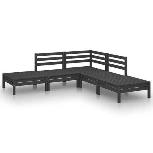 5-delige Loungeset massief grenenhout zwart