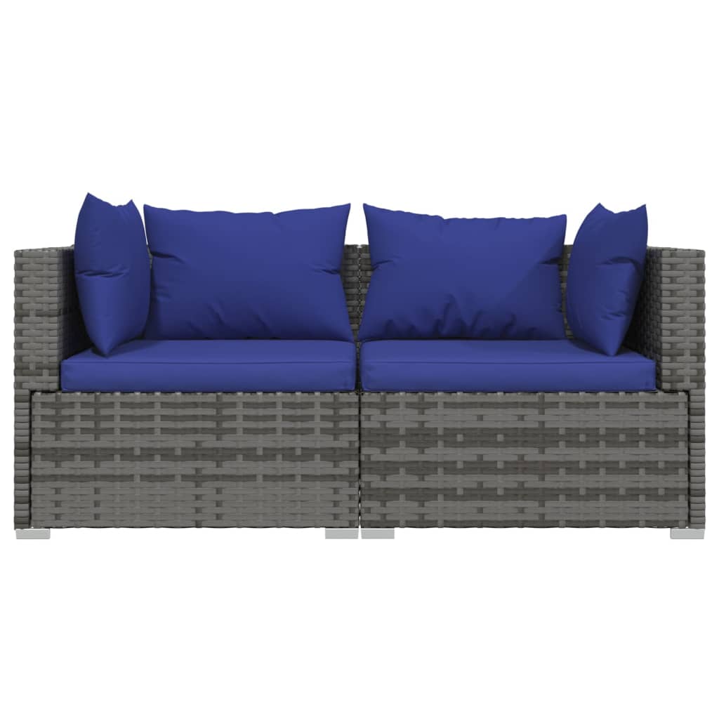 Tuinbank 2-zits met kussens poly rattan grijs