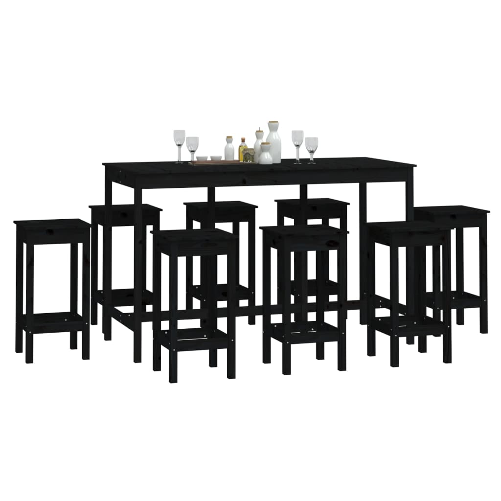 9-delige Barset massief grenenhout zwart
