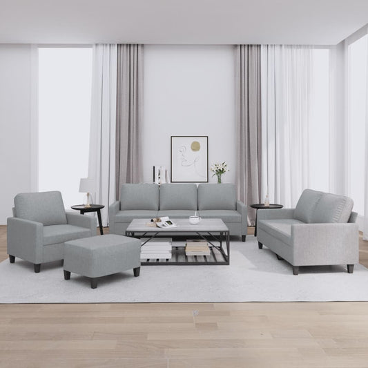 4-delige Loungeset met kussens stof lichtgrijs