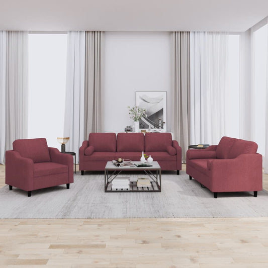 3-delige Loungeset met kussens stof wijnrood