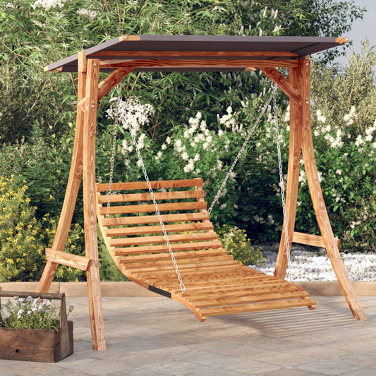 Schommelbed met luifel vurenhout met teak afwerking