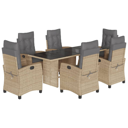 7-delige Tuinset met kussens poly rattan gemengd beige
