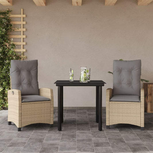 3-delige Tuinset met kussens poly rattan gemengd beige