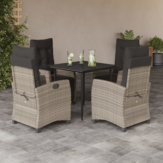 5-delige Tuinset met kussens poly rattan lichtgrijs