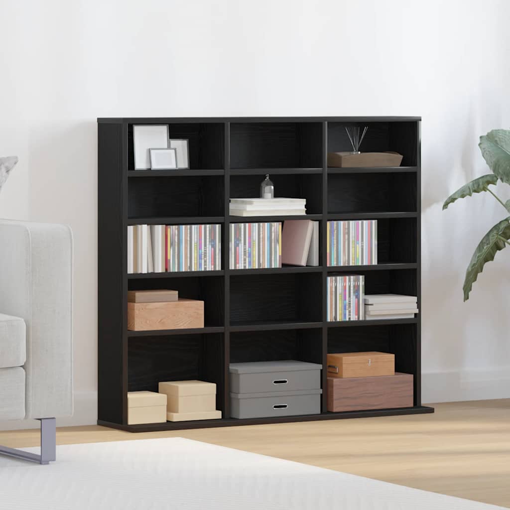 CD-kast 100,5x23x89,5 cm bewerkt hout zwart eikenkleurig