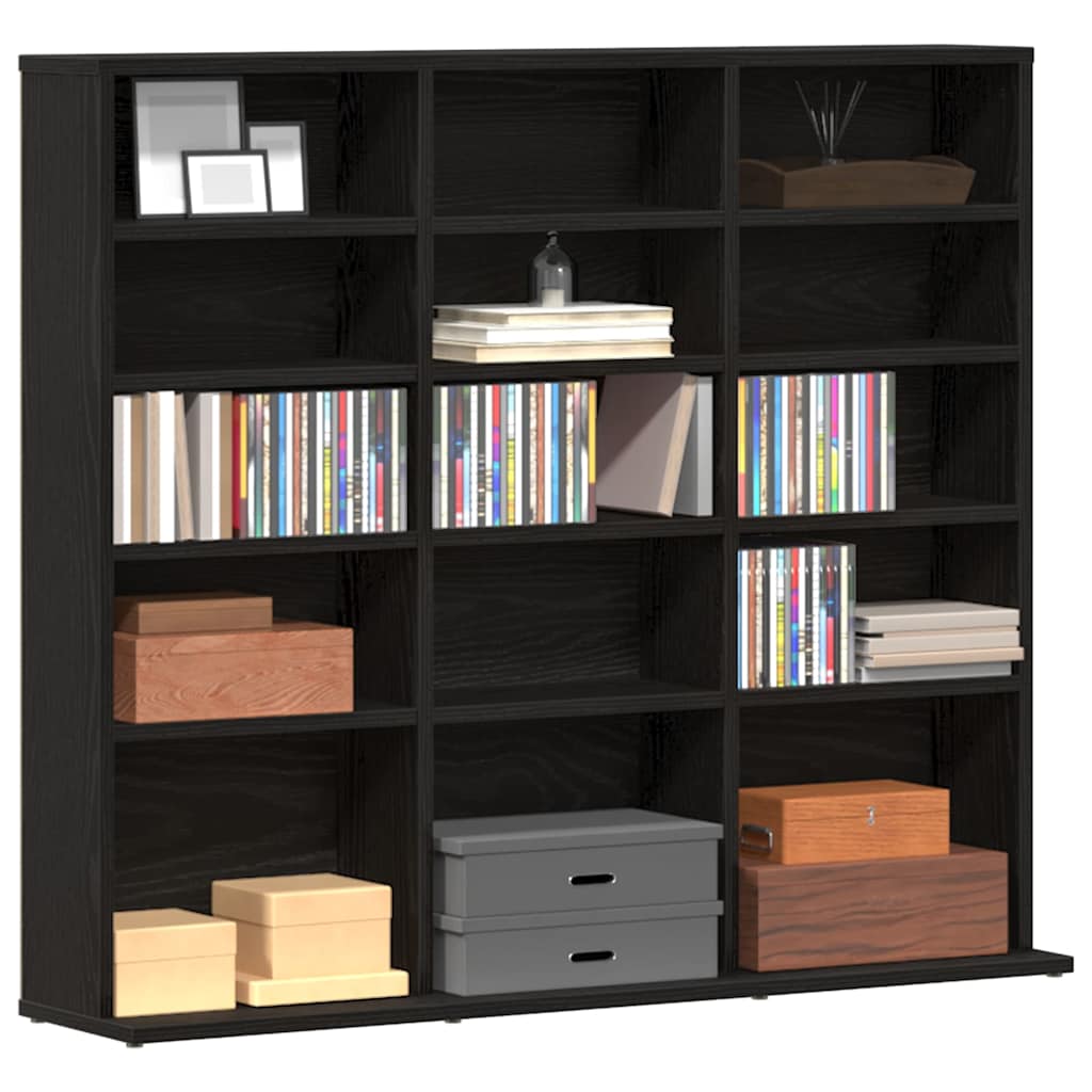 CD-kast 100,5x23x89,5 cm bewerkt hout zwart eikenkleurig
