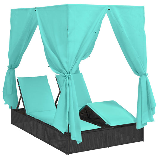 Dubbele Loungestoel Set van 2 Zwart en Turquoise
