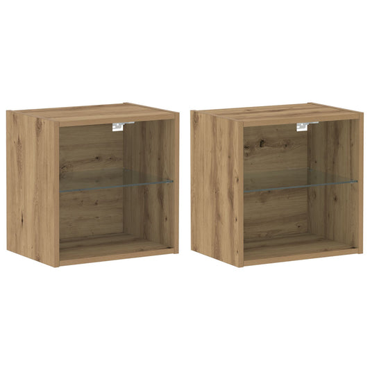 Wandschappen 2 st zwevend 40x28,5x40 cm hout artisanaal eiken