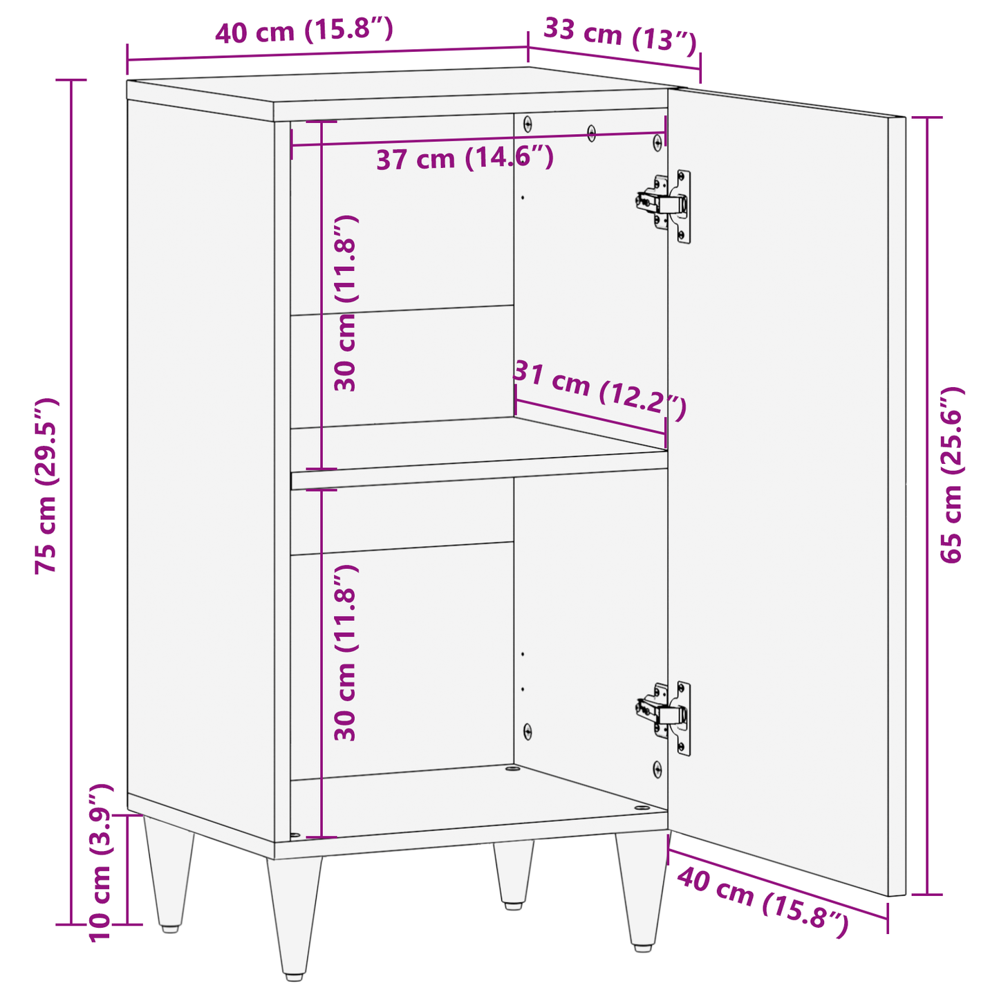Dressoir 40x33x75 cm Massief Mango Hout